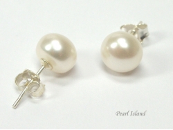 Bridal Pearls - Classic White Roundish Pearl Stud Earrings 7-7.5mm