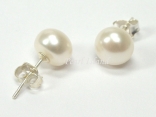 Classic White Roundish Pearl Stud Earrings 8-8.5mm