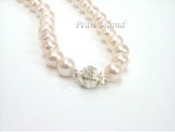 Classic White Pearl Necklace with Sterling Silver Magnetic Rose Clasp