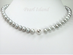 Classic Silver Grey Freshwater Pearl Necklace with Magnetic Clasp 