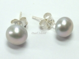 Classic Grey Roundish Pearl Stud Earrings 8-8.5mm