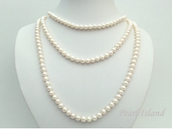 65 Inch Countessa Cream White Near Round Pearl Long Rope Necklace 7-7.5mm