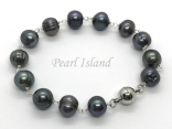 Countessa Gun-metal Grey Black Circlet Pearl Link Bracelet with Magnetic Clasp