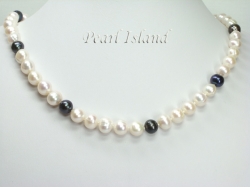 Countessa Black White Circle Pearl Necklace 9-10mm