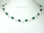 Princess Emerald Green Baroque Keshi Pearl Crystal Necklace with Toggle Clasp