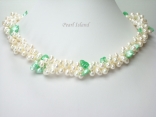 Elegance 3-Row Green & White Pearl Necklace