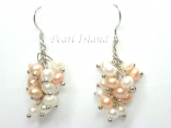 Elegance Peach & White Pearl Cluster Earrings