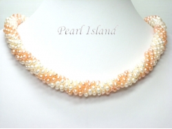 Elegance Peach & White Spiral Pearl Necklace