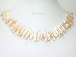 Dragon Tooth Pink & White Big Biwa Pearl Necklace 20-22mm with T-Bar clasp