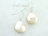 Bridal Pearls - Art Deco White Coin Pearl Earrings 13-14mm