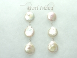 Bridal Pearls - Art Deco White Coin Pearl Earrings with 3 pearls