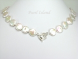 Art Deco White Coin Pearl Necklace with Magnetic Clasp