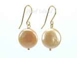 9ct Gold Peach Pink Coin Pearl Earrings 12-13mm