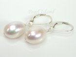 Large Quality White Baroque Pearl Lever Back  Earrings 12-13mm