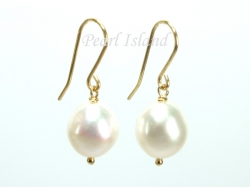 9ct Gold White Baroque Pearl Earrings 10-10.5mm