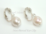 White Baroque Pearl Clip on or Lever back Earrings 10-10.5mm