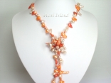 42 Inch Ardent Dark Orange Ivory Baroque & Blister Pearl Rope Necklace