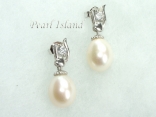 White Drop Pearl Elegant Earrings 8x11mm