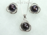 Peacock Round Pearl Stylish Pendant and Earring Set 8.5-9mm