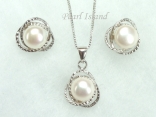 White Round Pearl Stylish Pendant and Earring Set 8-8.5mm