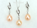 Dark Peach Pearl Pendant and Earring Set 9-10mm