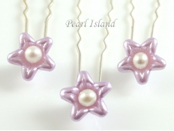 Petite Ivory Freshwater Pearl in Lavender Flower Hair Pin x 3