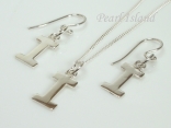 Sterling Silver Initial I Earring and Pendant Set