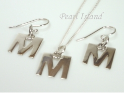 Sterling Silver Initial M Earring and Pendant Set
