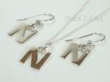 Sterling Silver Initial N Earring and Pendant Set