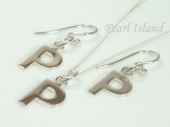 Sterling Silver Initial P Earring and Pendant Set