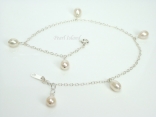 Ankle Bracelets - White Pearl & Sterling Silver Ankle Bracelet