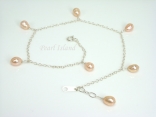Ankle Bracelets - Peach Pearl & Sterling Silver Ankle Bracelet
