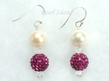 Dallas Collection - White Circlet Pearl & Crystal Earrings with 12 colour choice