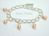 Silver Toggle Charm Bracelet with Peach Pearl Charms