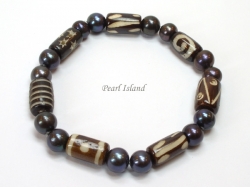 Pearls for Men - Black Pearl with Batik Tube Bracelet
